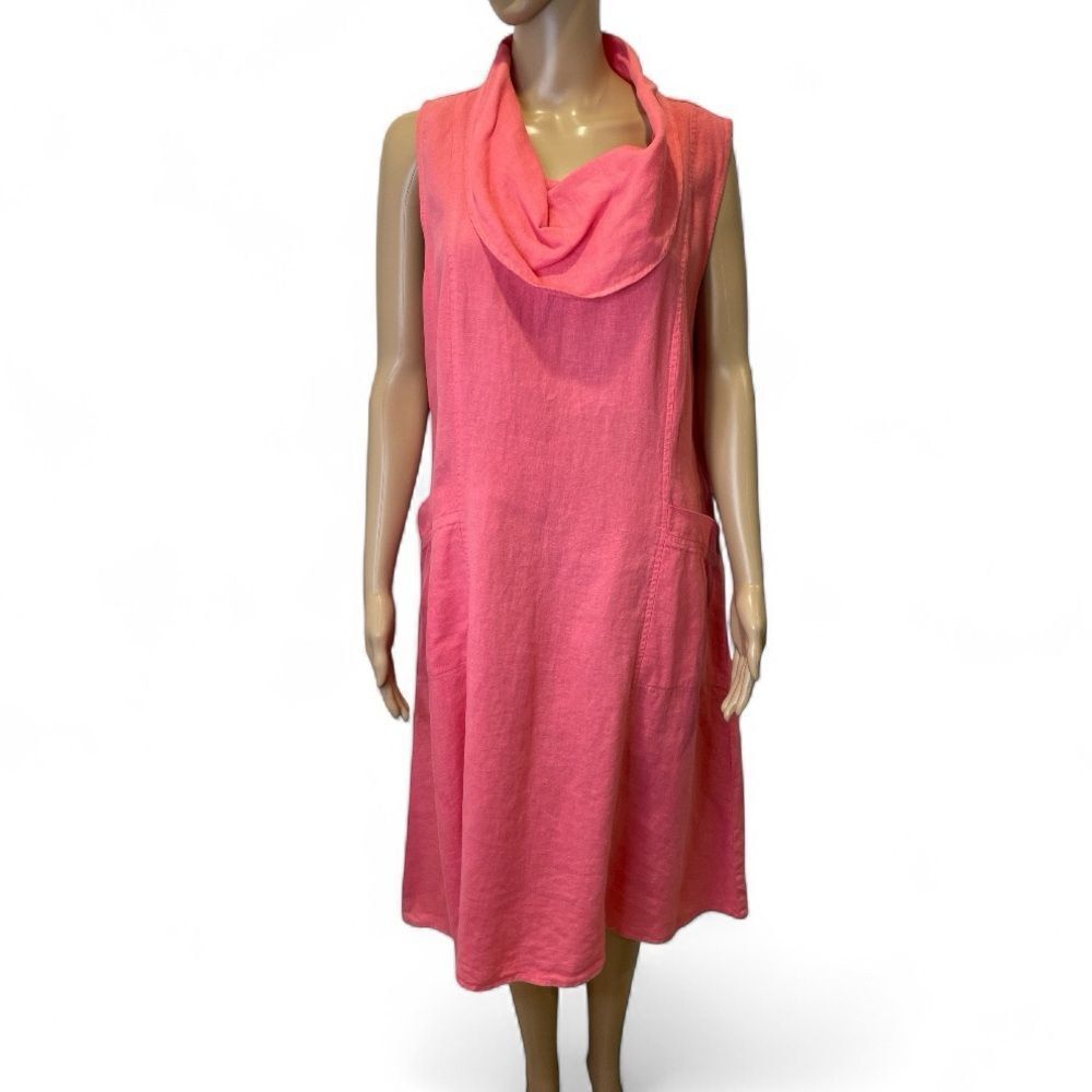 Mosaic Pink Sleeveless Cowl Neck linen Midi Dress  size M